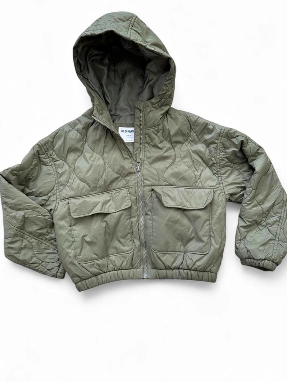 Old Navy Girls Cropped Quilted Puffer Jacket Hooded Green Size L (10-12)